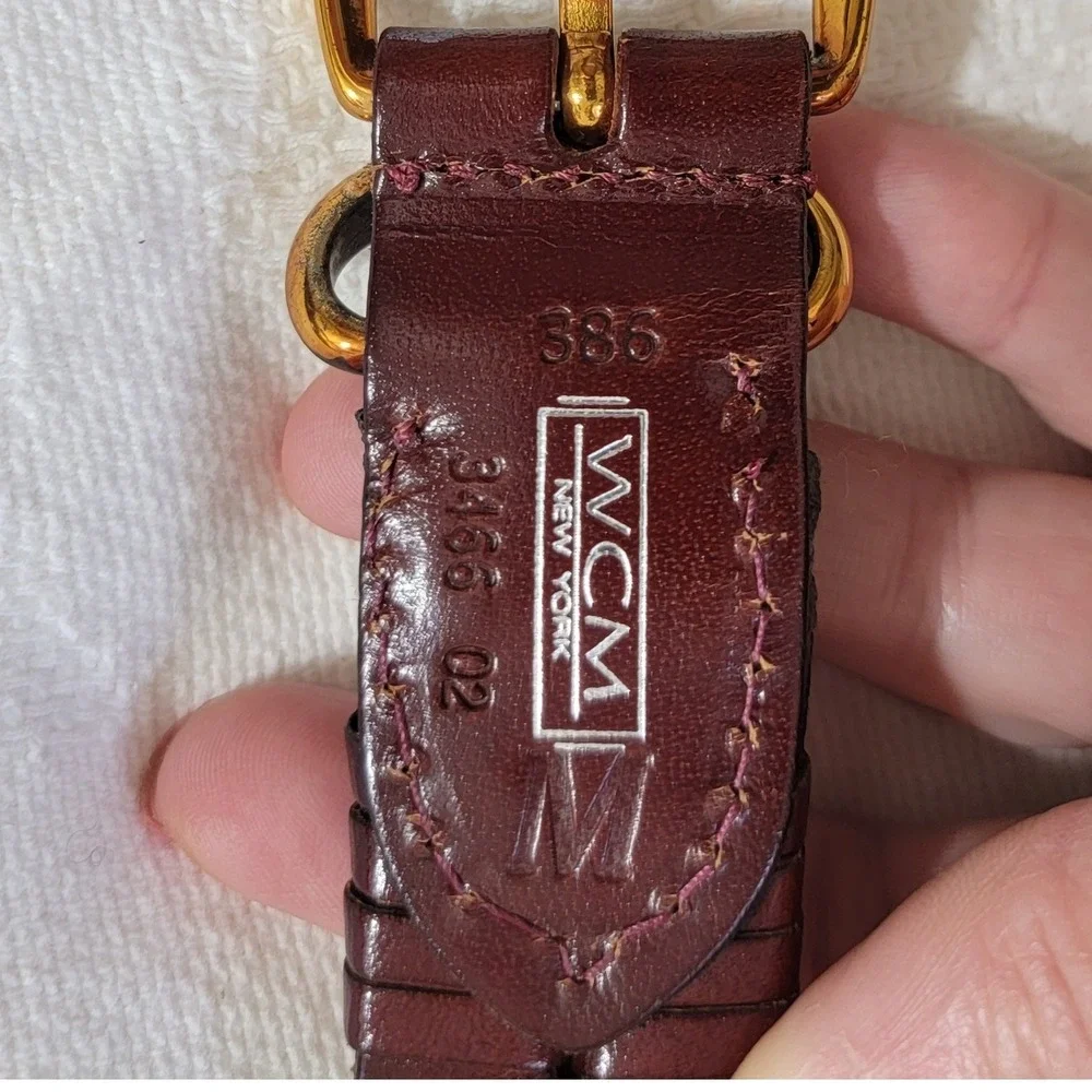 WCM New York Vintage‎ Mahogany Brown Braided Leather Belt Brass Buckle Size M